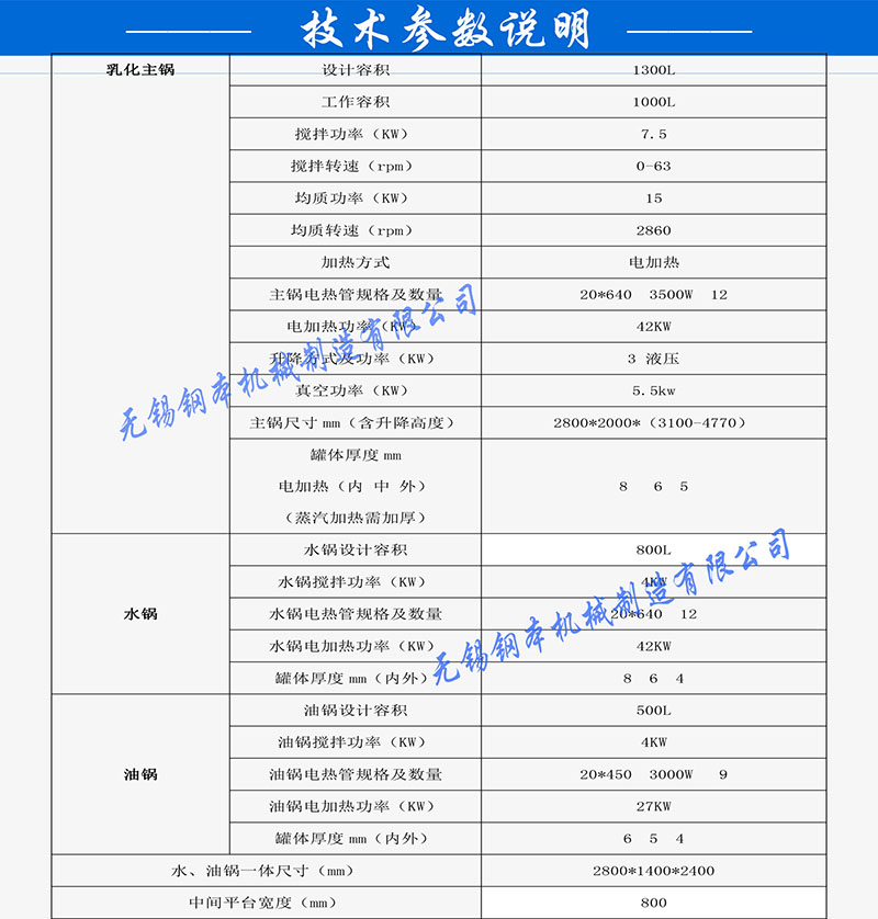 1000L真空均质乳化机组技术参数
