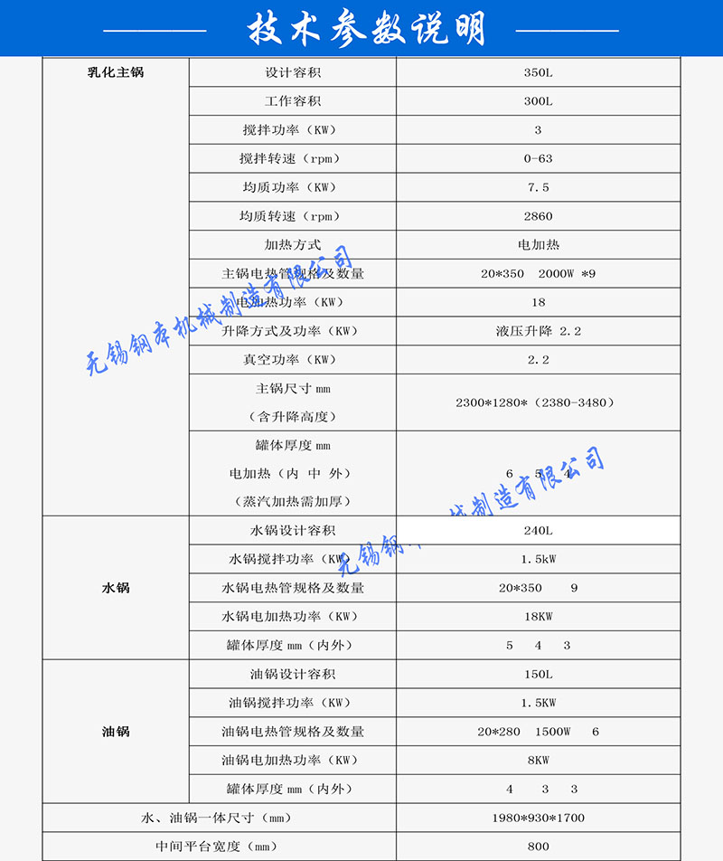 350L多功能真空均质乳化机技术参数